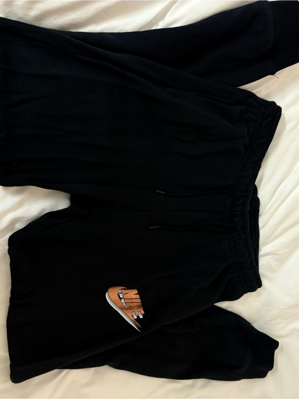 Nike Black Sweatpants with Orange Logo Accent